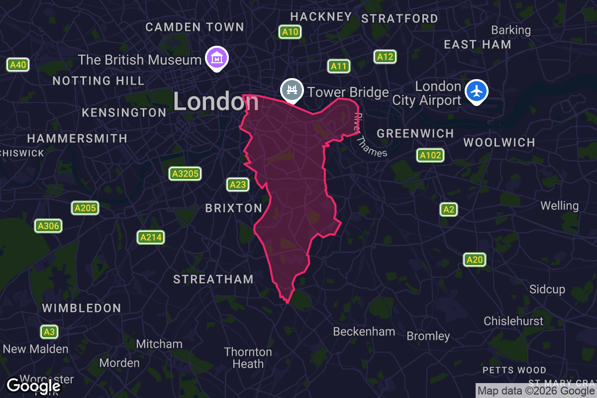 Map of Southwark borough