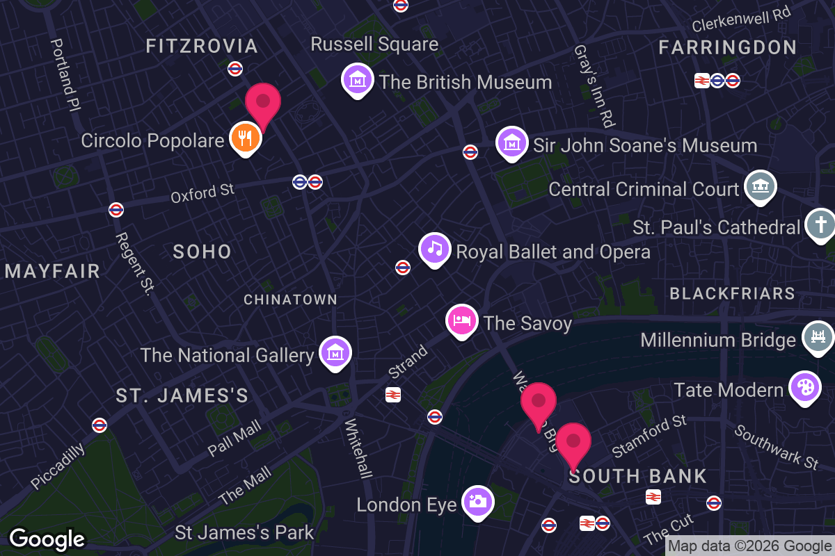 Map of BFI cinema locations across London