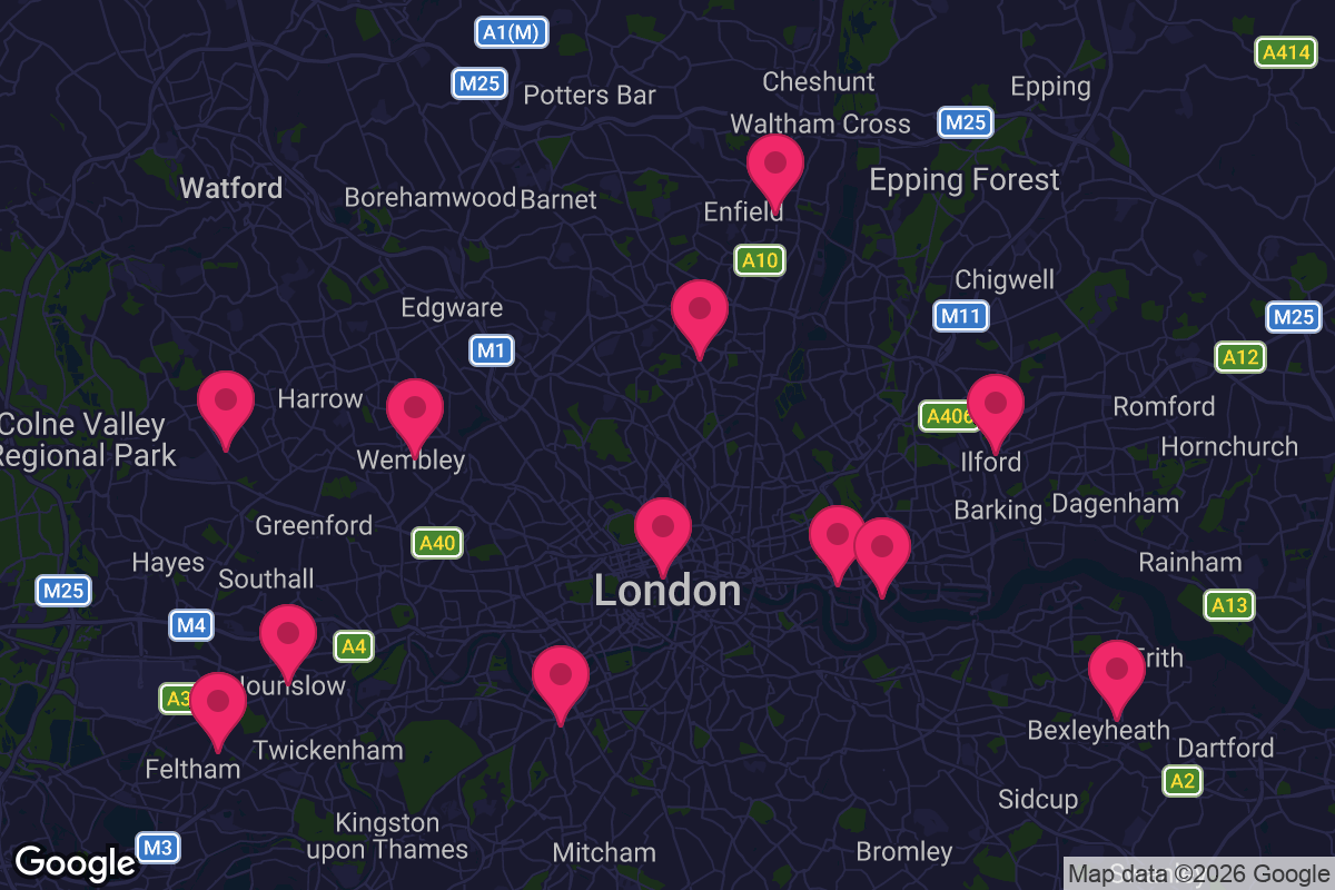 Map of Cineworld cinema locations across London