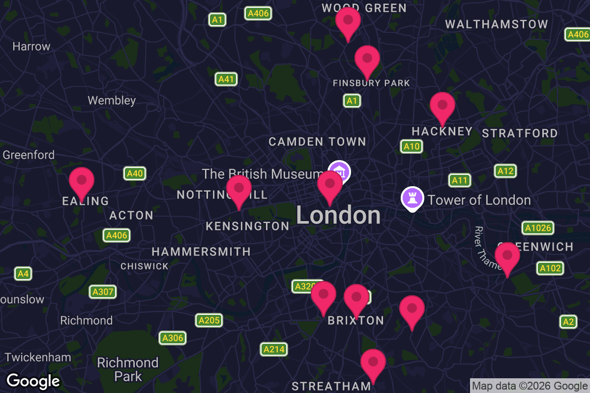 Map of Picturehouse cinema locations across London