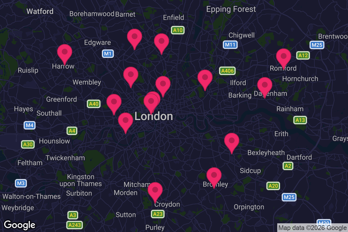 Map of Vue cinema locations across London