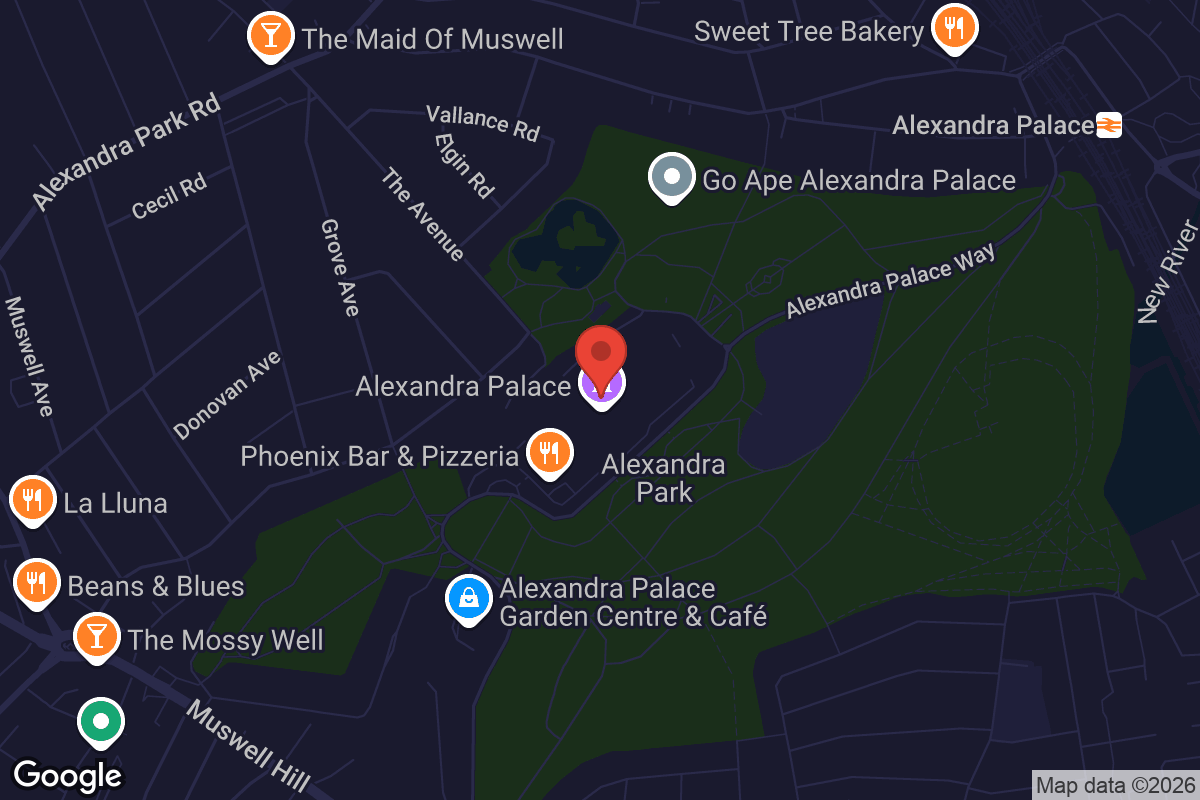 Map showing location of Alexandra Palace Theatre