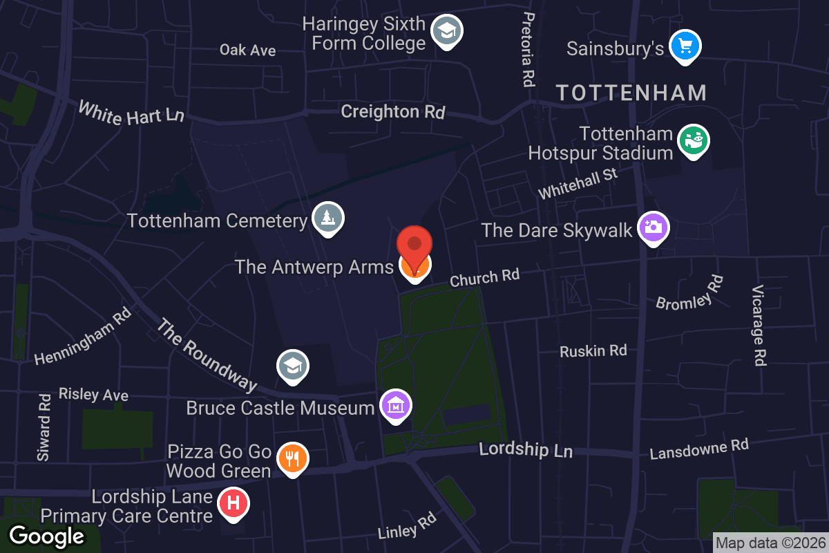 Map showing location of The Antwerp Arms