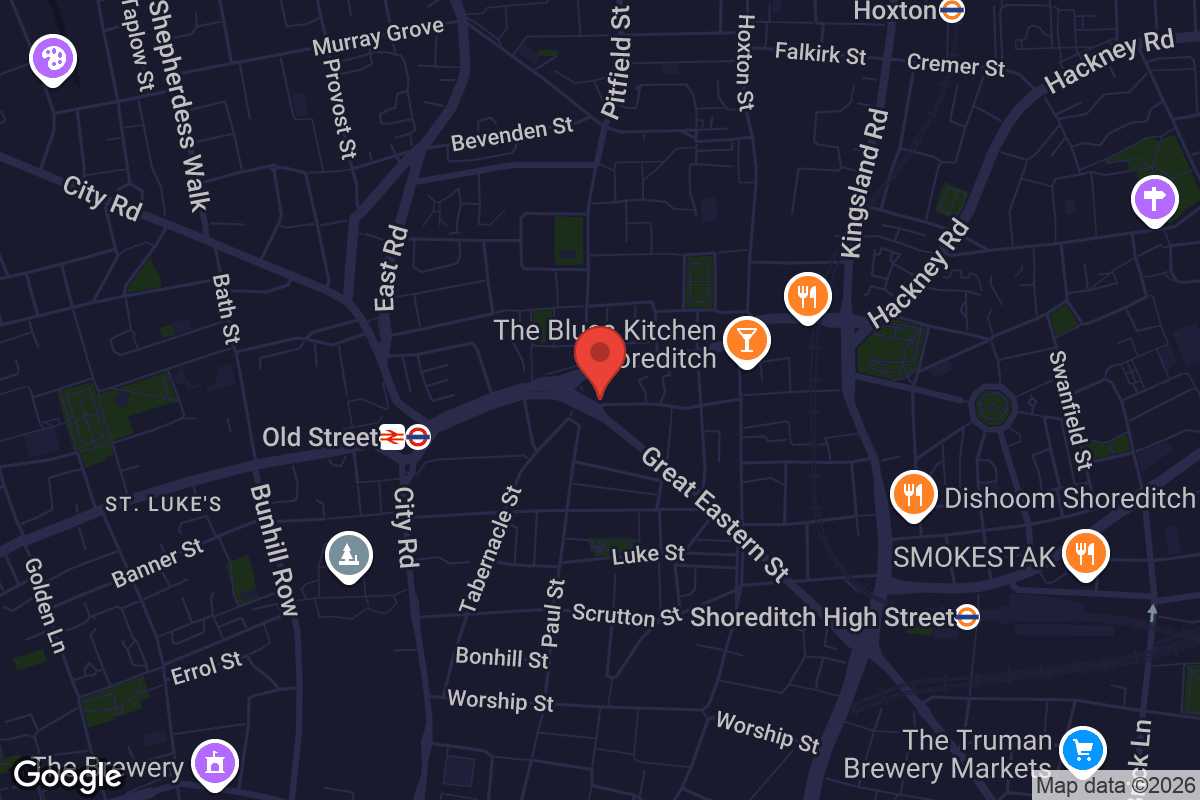 Map showing location of Art'otel London Hoxton