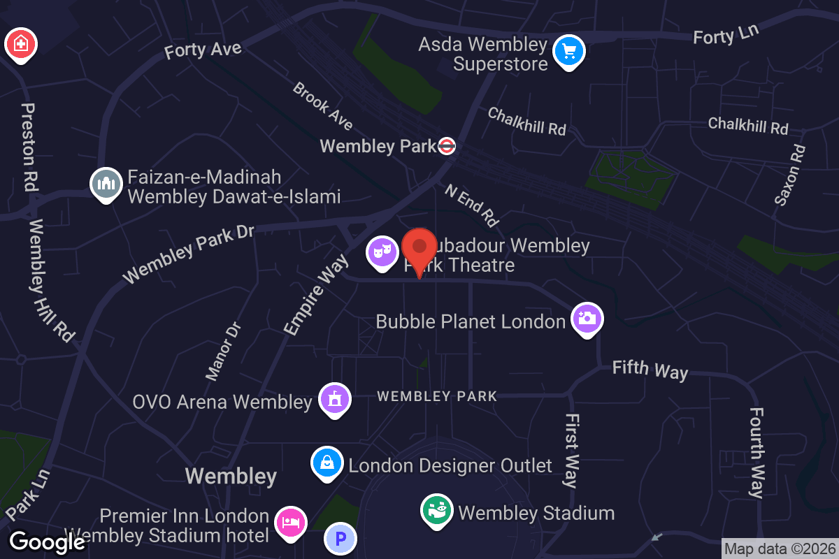 Map showing location of Boxpark Wembley