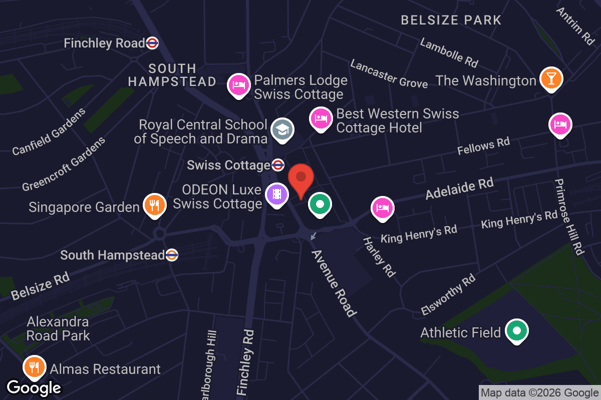 Map showing location of Swiss Cottage Library
