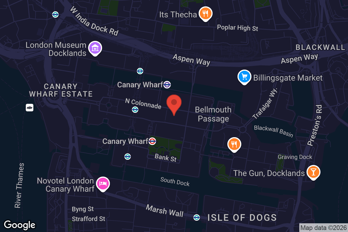 Map showing location of Canary Wharf Summer Screens