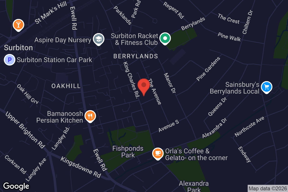 Map showing location of Christ Church Surbiton Hill
