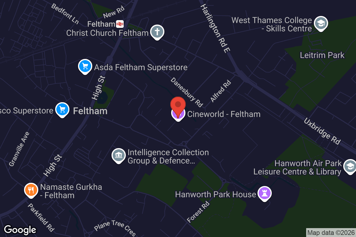 Map showing location of Cineworld Feltham