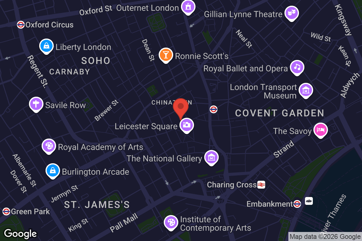 Map showing location of Cineworld Leicester Square