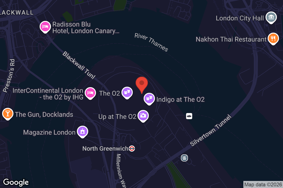 Map showing location of Cineworld The O2 Greenwich