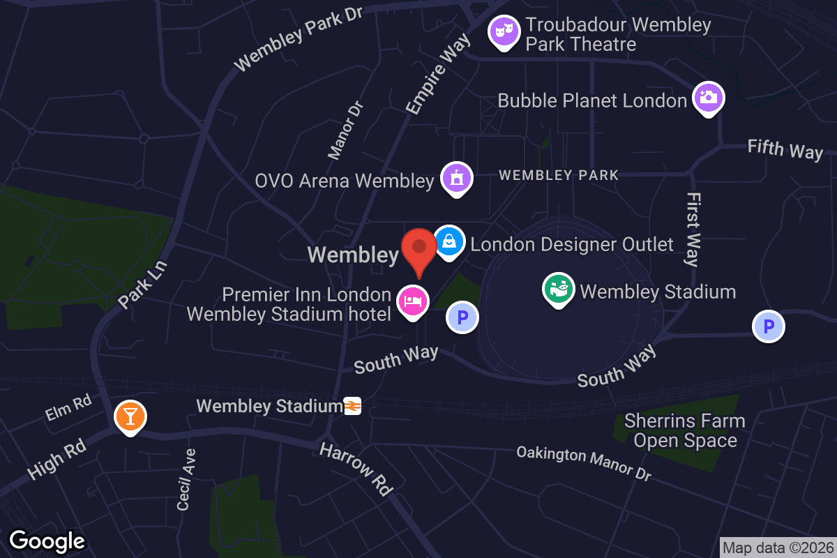 Map showing location of Cineworld Wembley