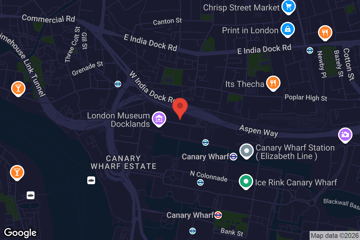 Map showing location of Cineworld West India Quay