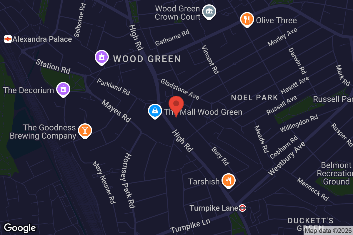 Map showing location of Cineworld Wood Green
