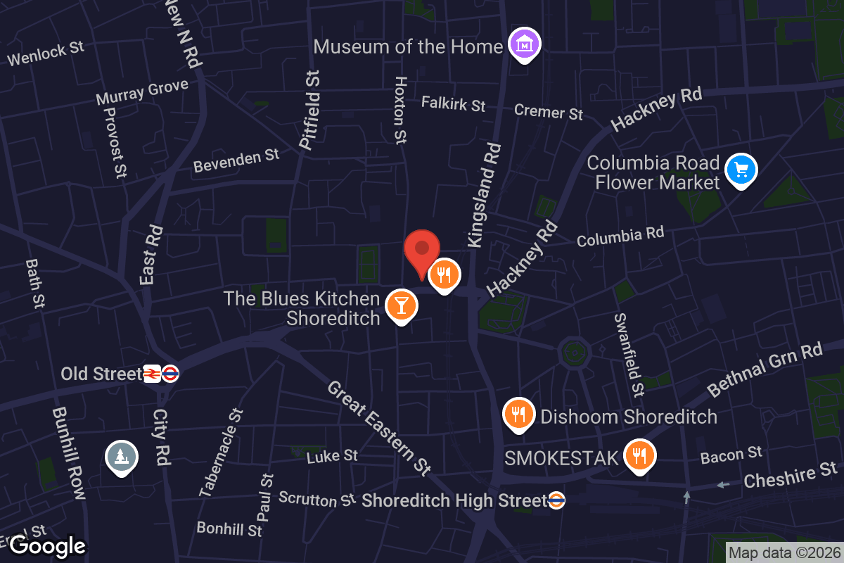 Map showing location of Courthouse Hotel Shoreditch