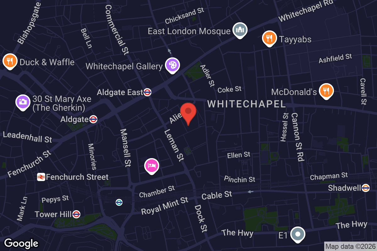 Map showing location of Curzon Aldgate