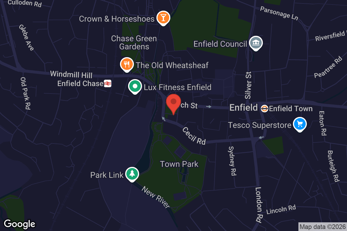 Map showing location of Enfield Town Library