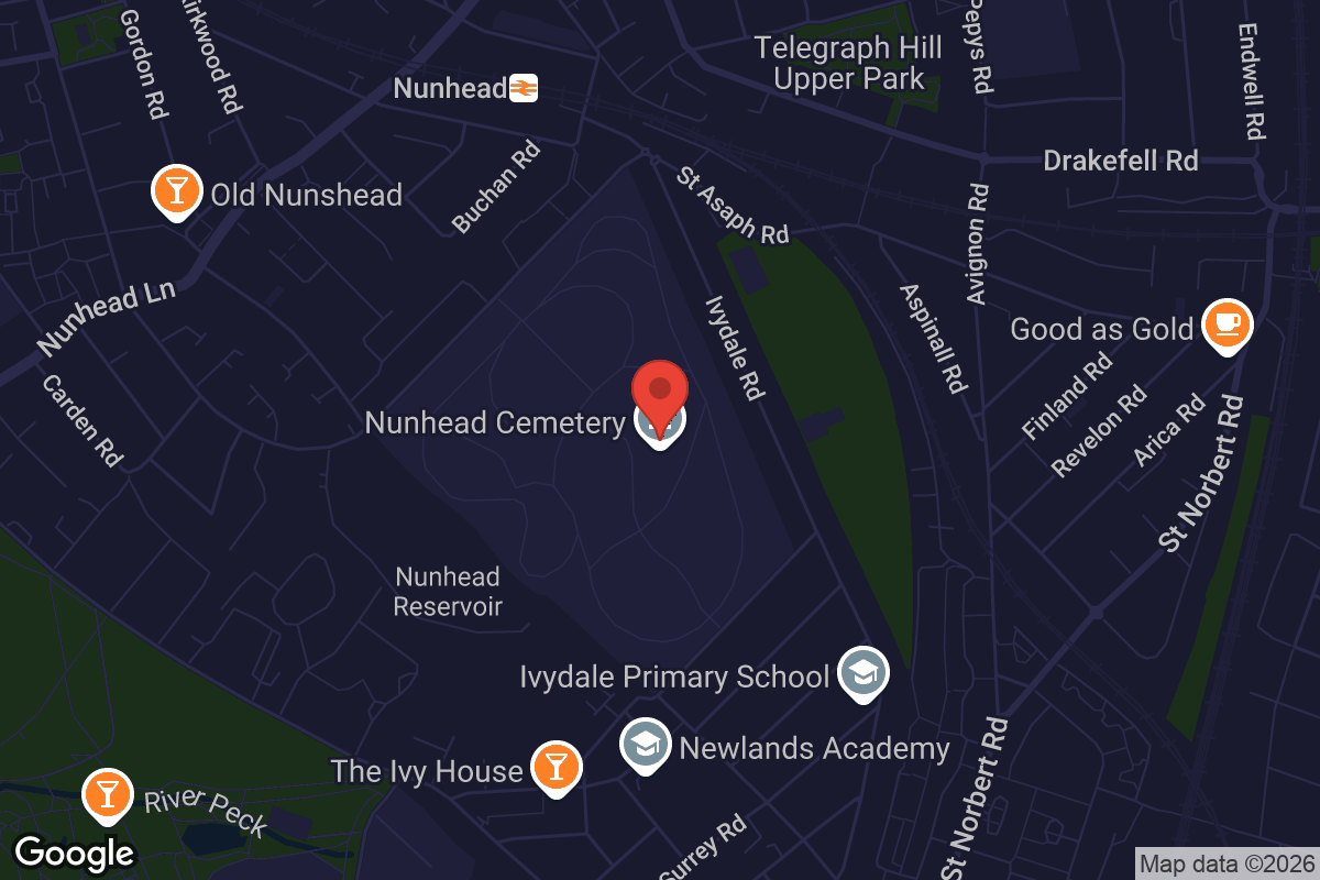 Map showing location of Nunhead Cemetery