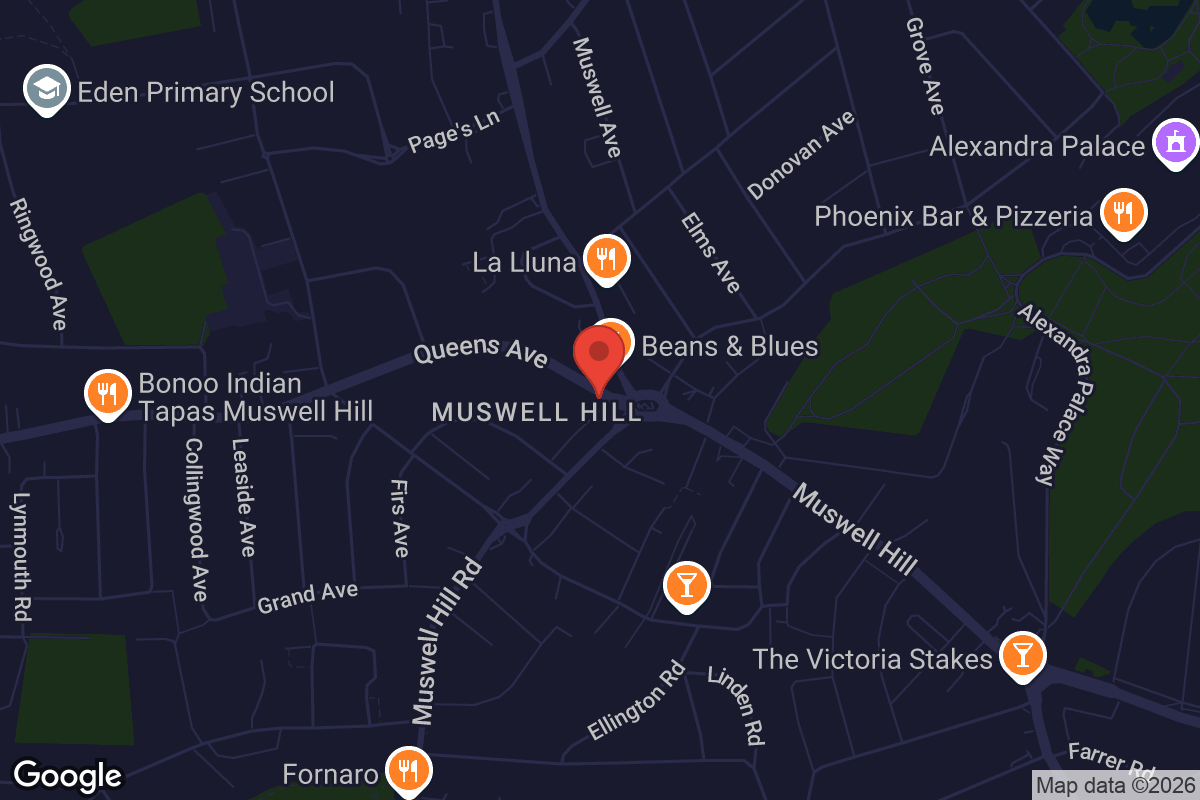 Map showing location of Muswell Hill Library