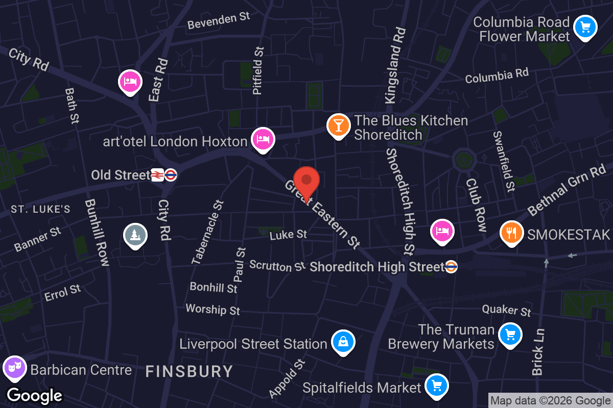 Map showing location of Hart Shoreditch Hotel