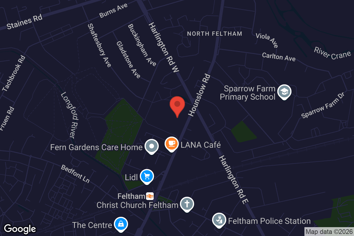 Map showing location of Feltham Park