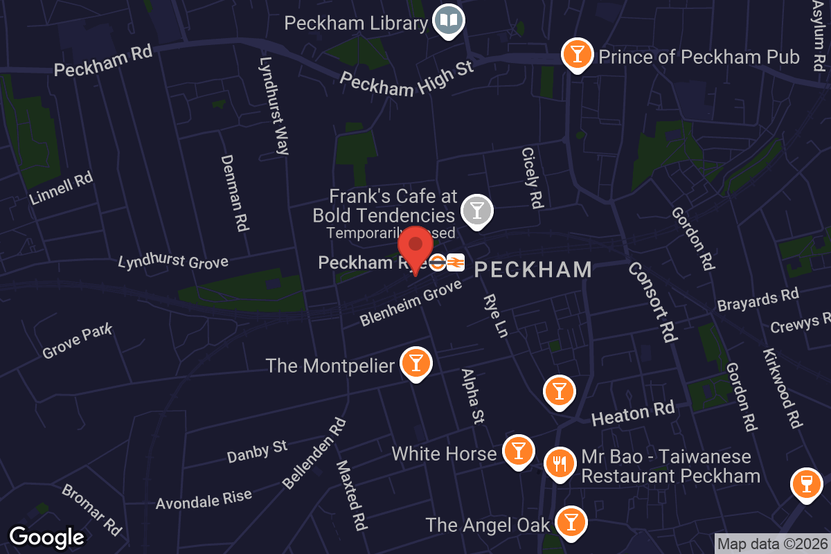 Map showing location of Peckham Oasis Gallery
