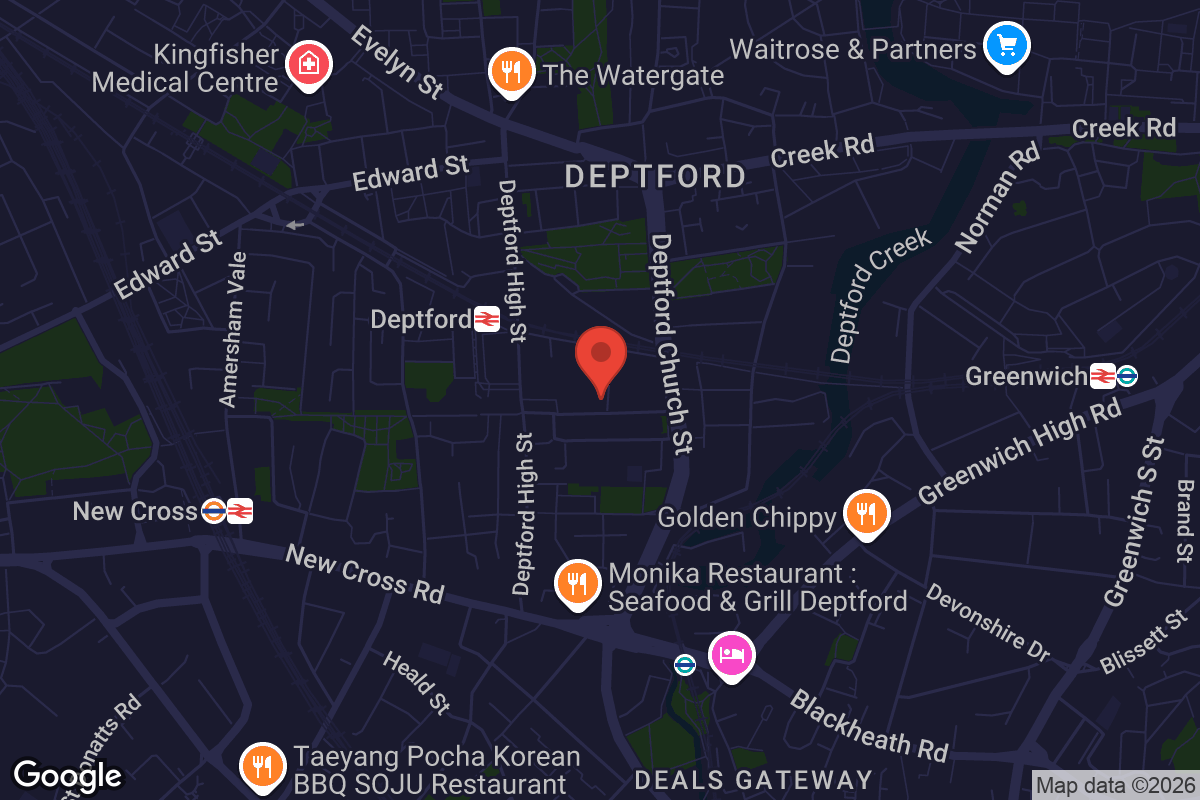 Map showing location of Deptford Lounge