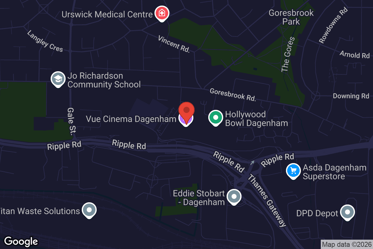 Map showing location of Vue Dagenham