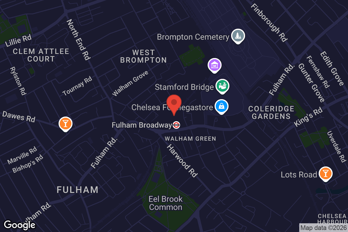 Map showing location of Vue Fulham Broadway