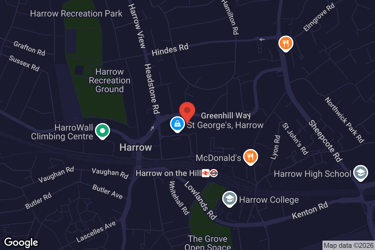 Map showing location of Vue Harrow
