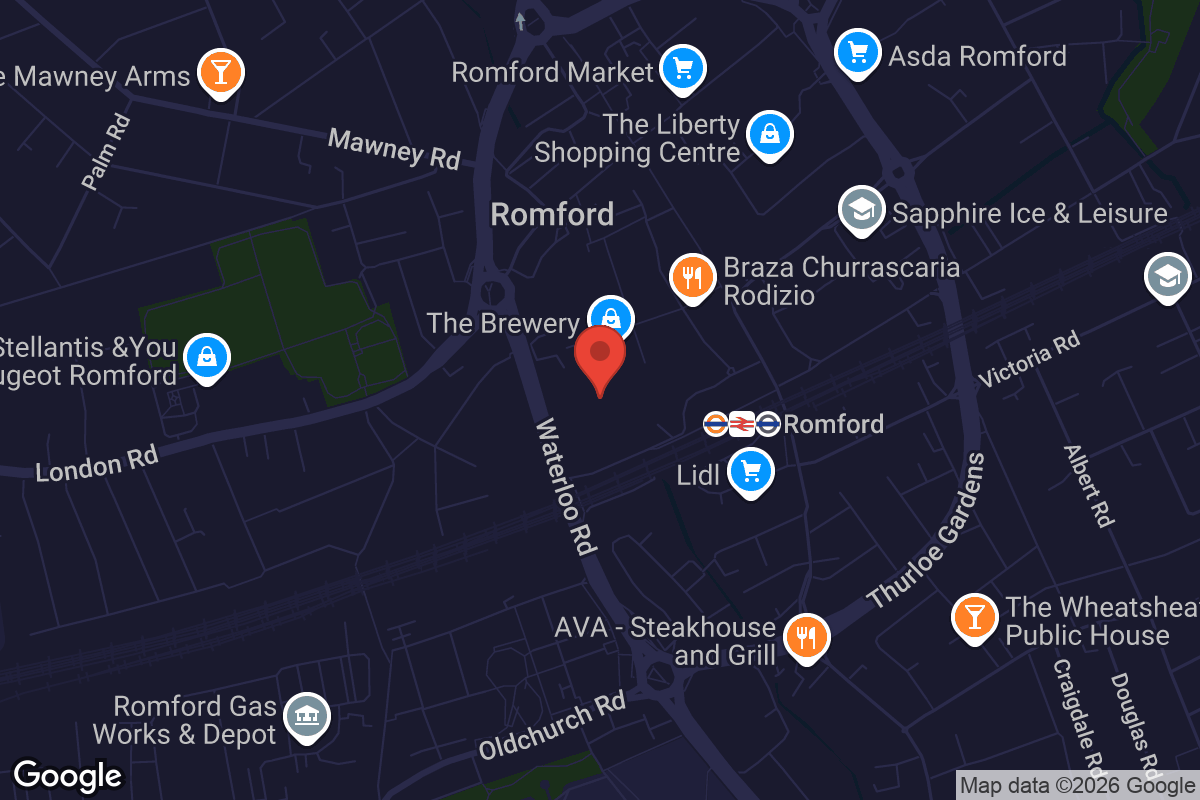 Map showing location of Vue Romford