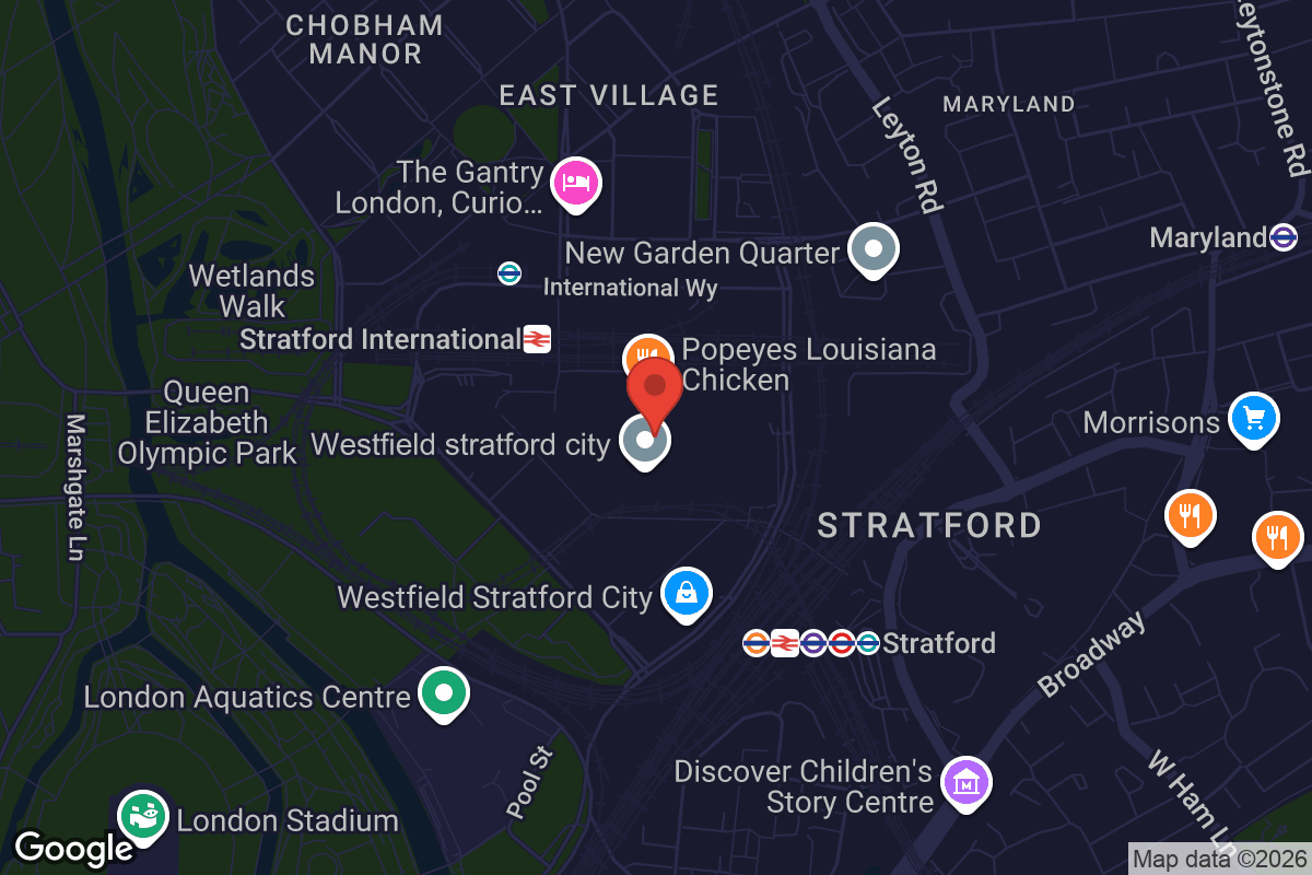 Map showing location of Vue Westfield Stratford