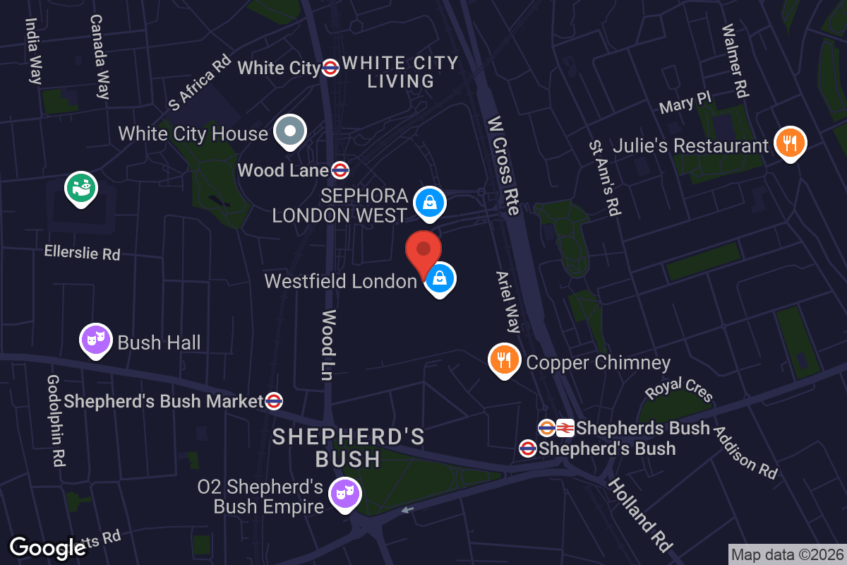 Map showing location of Vue Westfield London