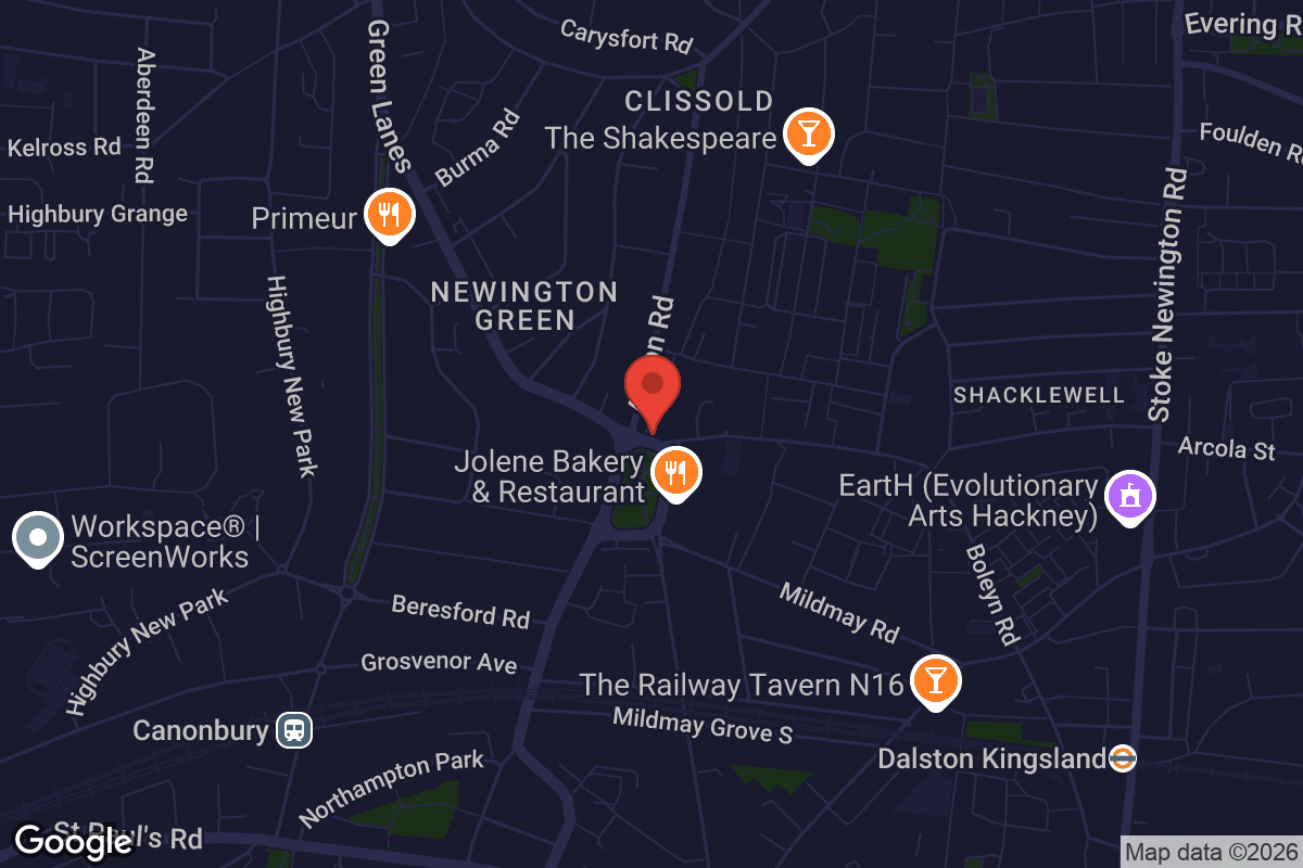 Map showing location of Newington Green Meeting House