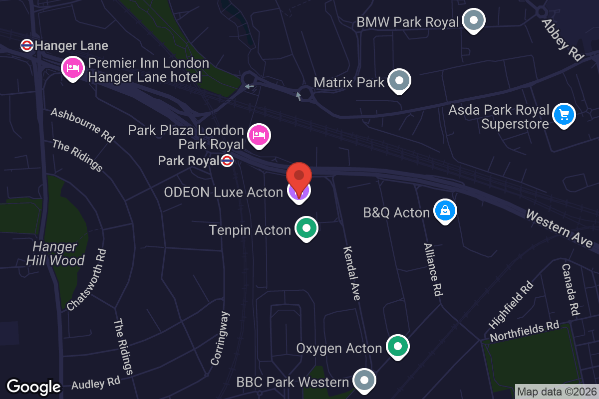 Map showing location of ODEON Luxe Acton