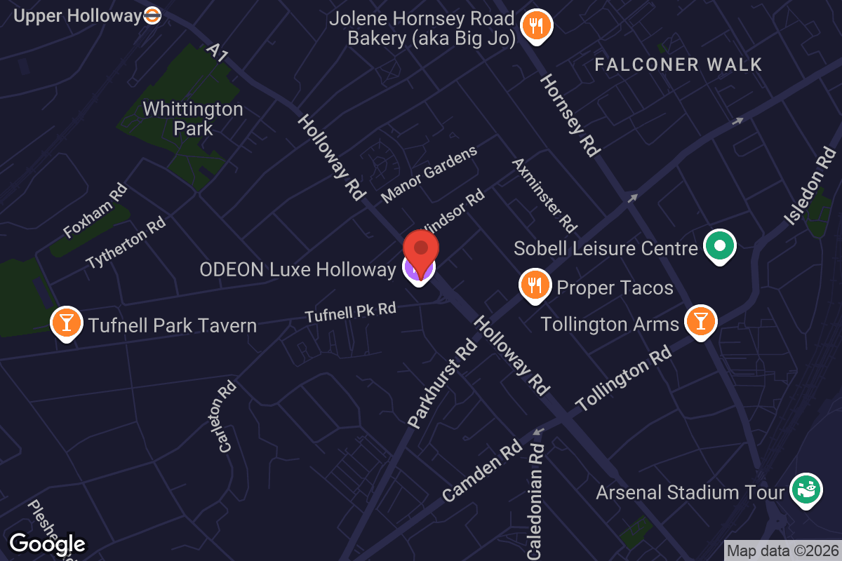 Map showing location of ODEON Luxe Holloway