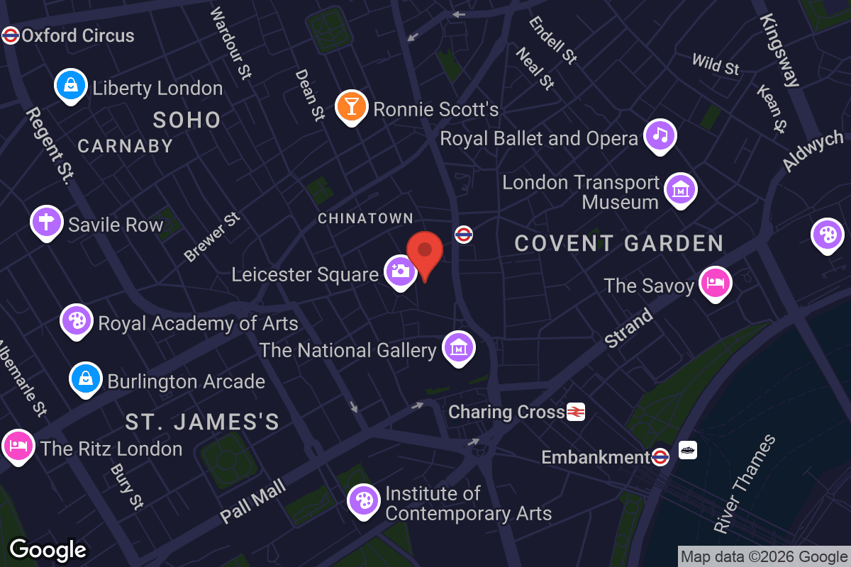 Map showing location of ODEON Luxe Leicester Square