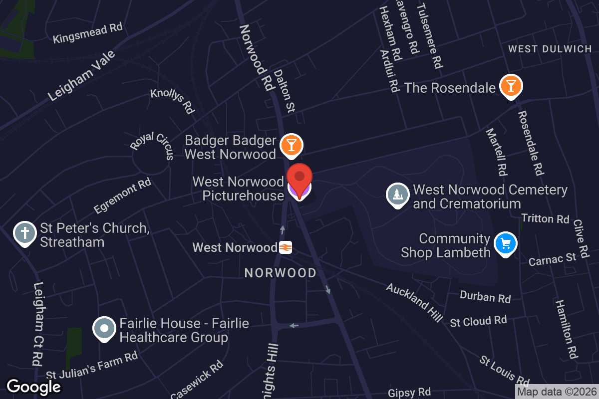 Map showing location of West Norwood Library & Picturehouse