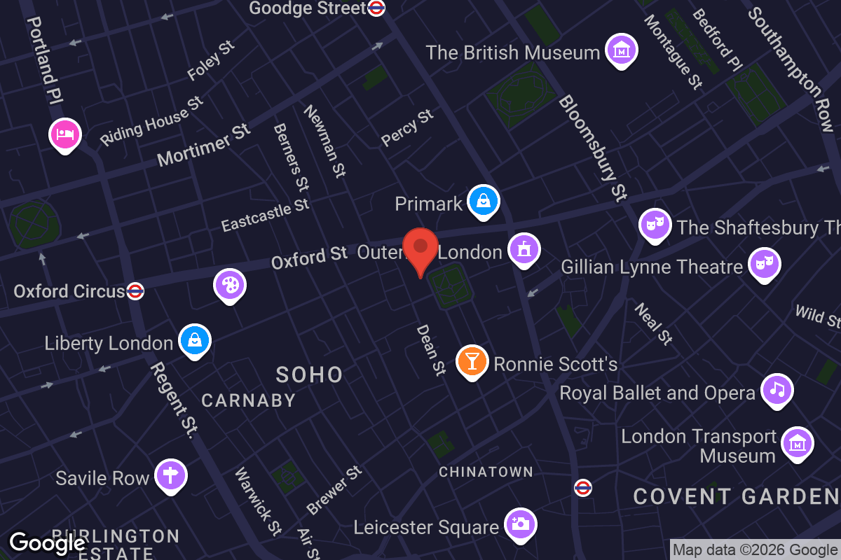 Map showing location of Dolby Screening Room Soho