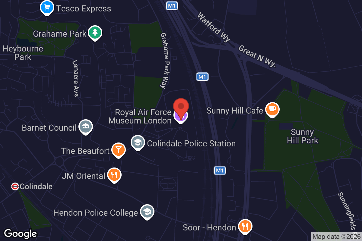 Map showing location of RAF Museum