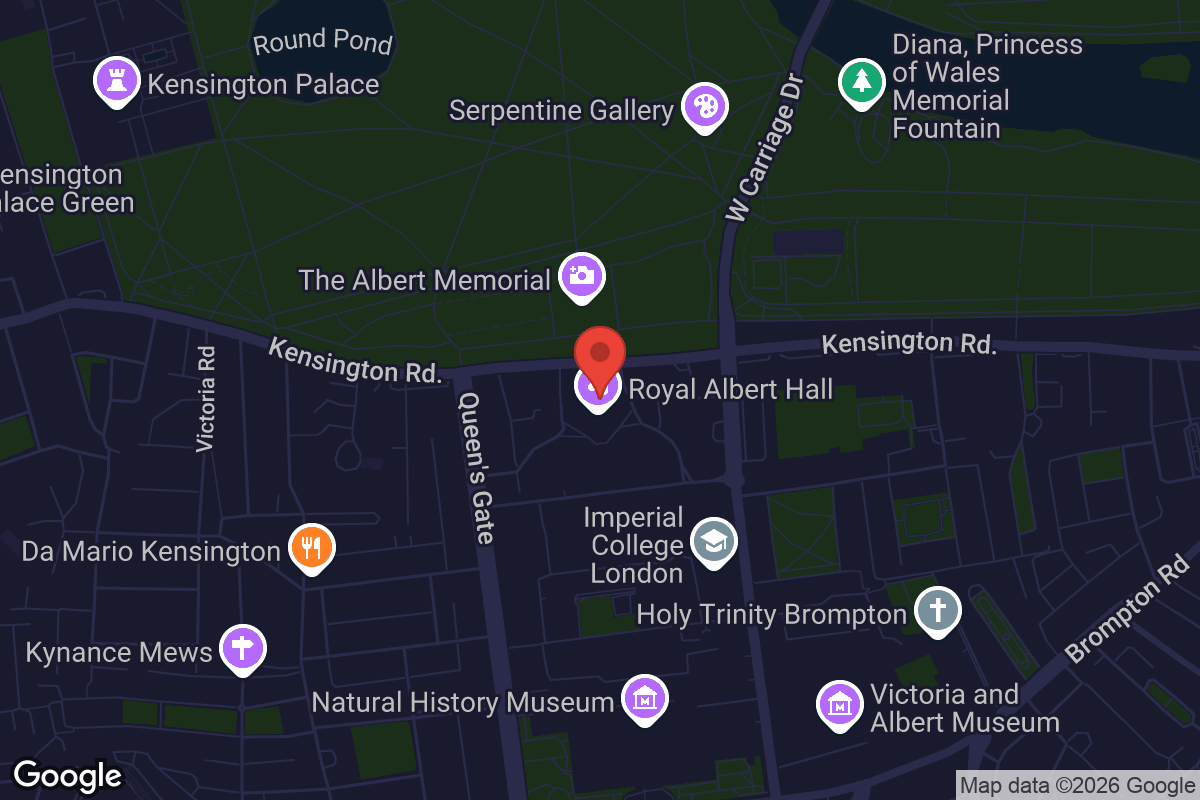 Map showing location of Royal Albert Hall