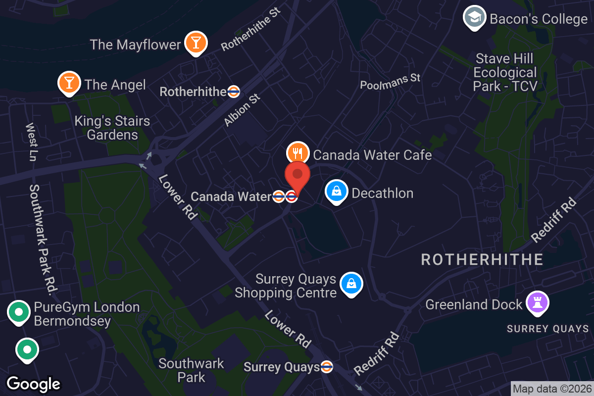 Map showing location of Canada Water Library