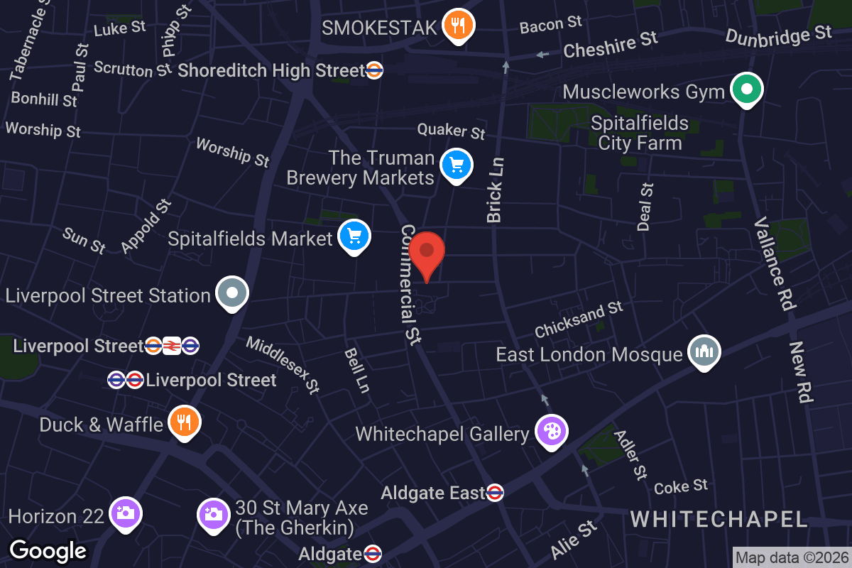 Map showing location of Christ Church Spitalfields