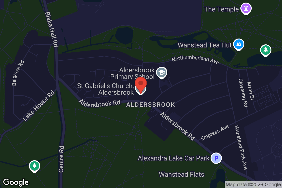 Map showing location of St Gabriel's Church Aldersbrook