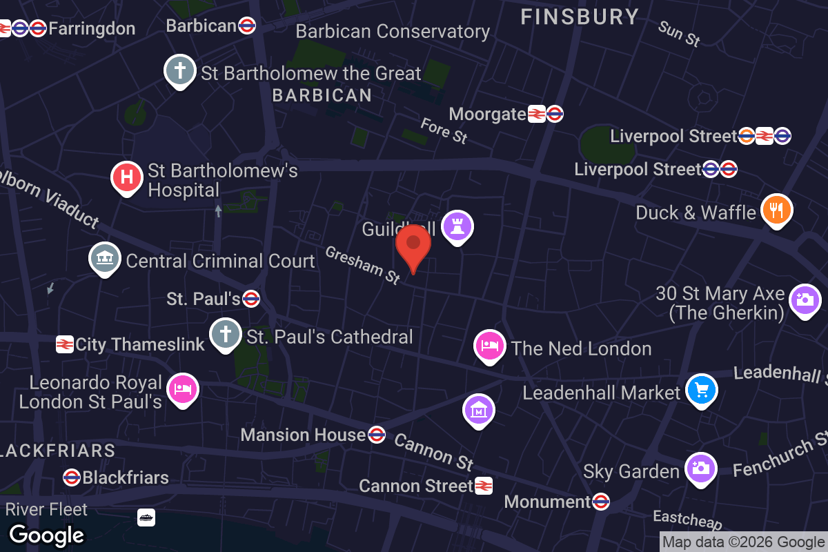 Map showing location of St Lawrence Jewry