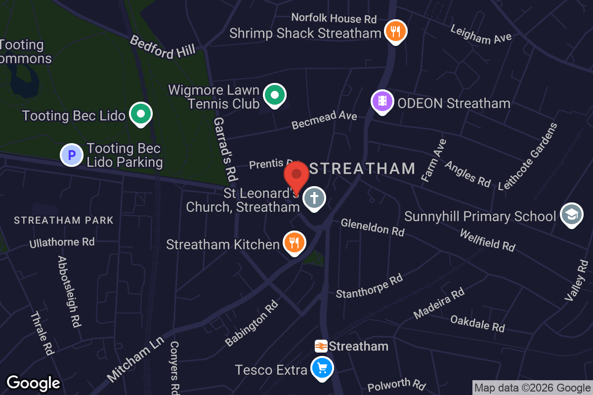 Map showing location of St Leonard's Church Hall
