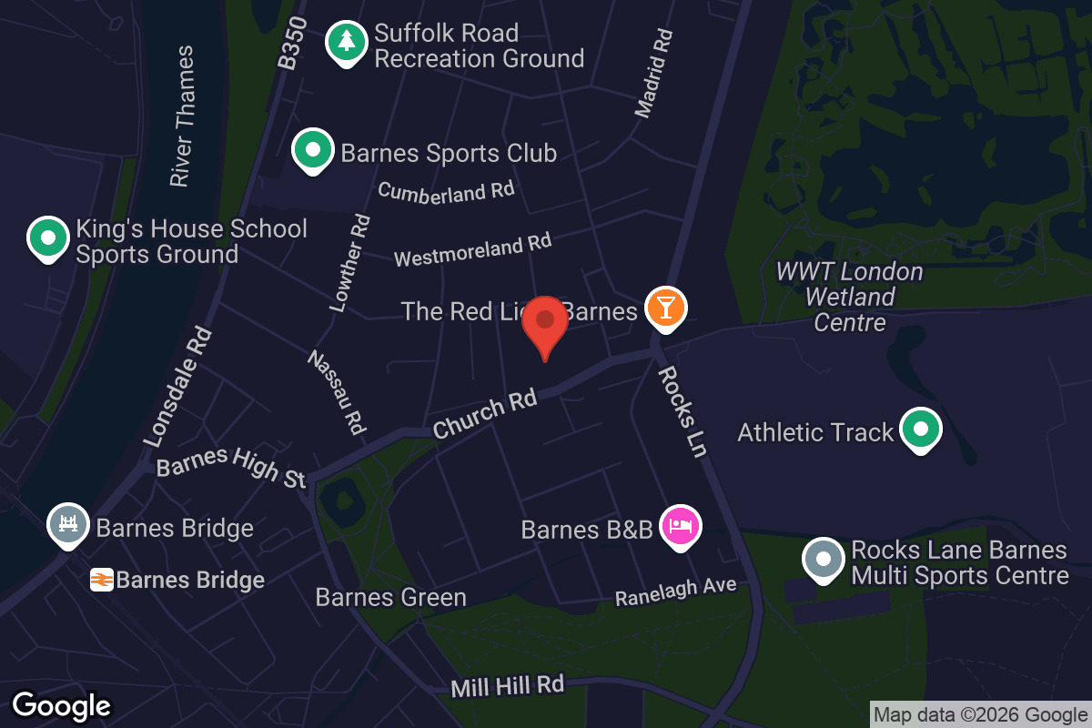 Map showing location of St Mary's Barnes