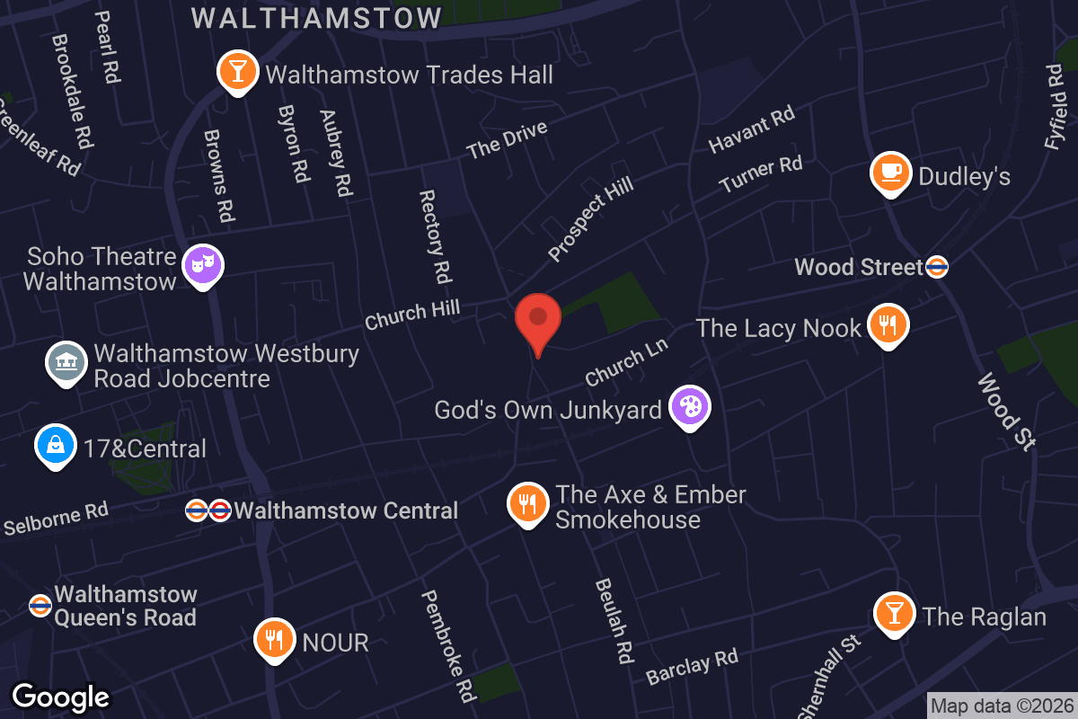 Map showing location of St Mary's Church Walthamstow