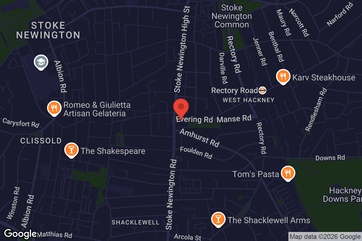 Map showing location of St Paul's West Hackney