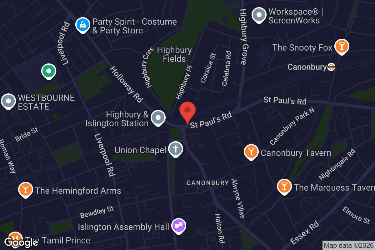 Map showing location of The Hen & Chickens Theatre Bar